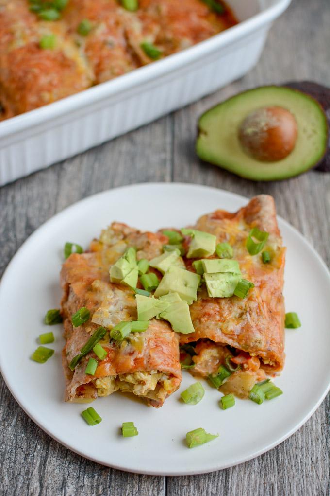 Enchiladas with eggs, potatoes and chicken sausage
