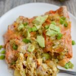 Breakfast Enchilada Casserole with salsa verde