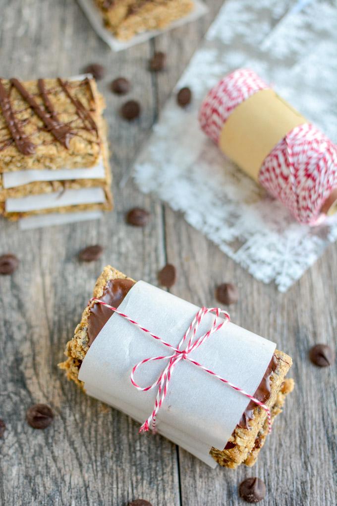 No-Bake Peanut Butter Protein Bars 14 No Bake Protein Bars topped with chocolate for a holiday gift for friends