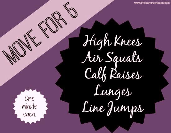 Do you find yourself sitting too much during the day? Set a goal to get up and move for 5 minutes every hour. Click for several 5 minute workouts that can be done at work or home!