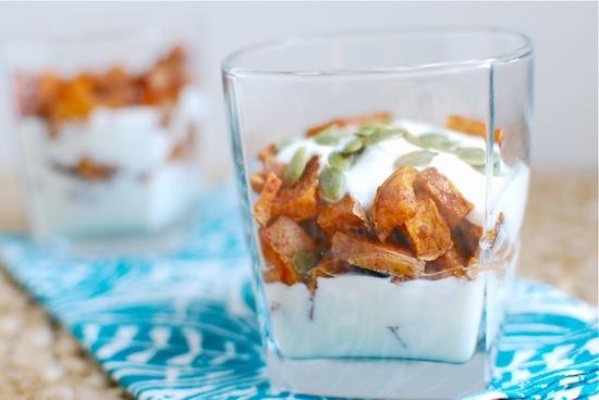These Cinnamon Roasted Sweet Potato Parfaits are the perfect gluten-free snack or dessert! Customize them with your favorite toppings!
