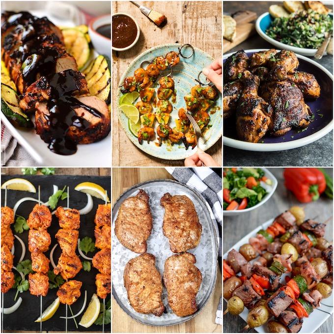 collage of six healthy grilling recipes