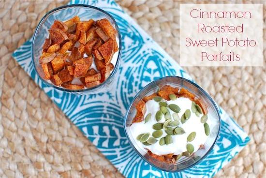 These Cinnamon Roasted Sweet Potato Parfaits are the perfect gluten-free snack or dessert! Customize them with your favorite toppings!