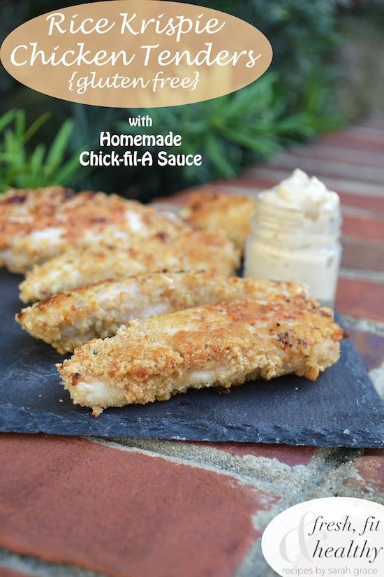 These Gluten Free Rice Krispie Chicken Tenders are an easy weeknight dinner and the homemade Chick-fil-A dipping sauce mean they're sure to be a hit! for dinner