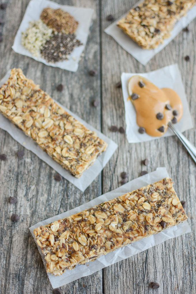 No Bake Granola Bars made with peanut butter and seeds