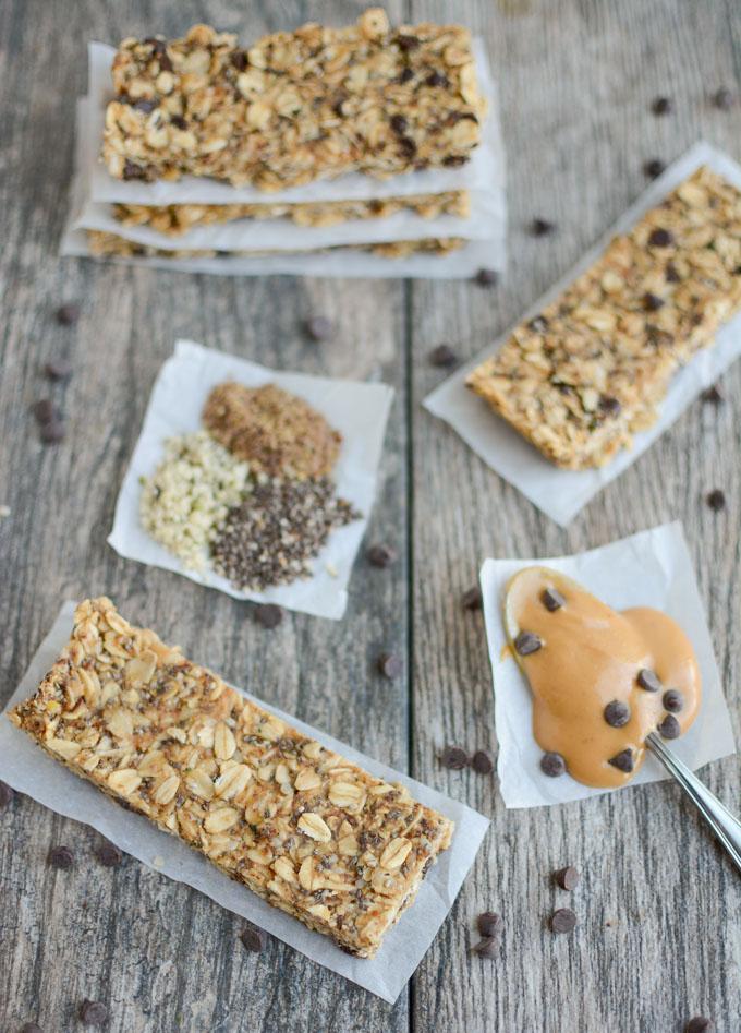 No Bake Granola Bars made with chia, flax and hemp seeds