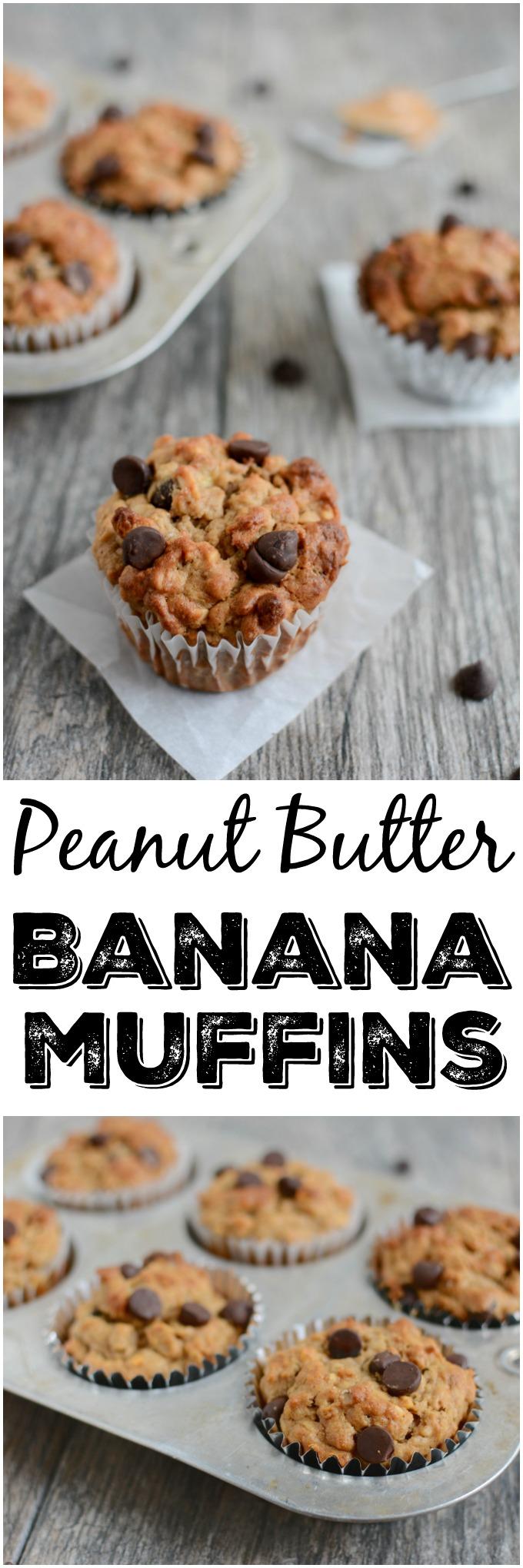 These Peanut Butter Banana Oat Muffins are low in added sugar and high in fiber and flavor, making them the perfect healthy snack on a busy day!