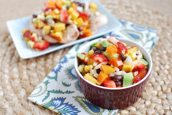 This light, refreshing Summer Salsa is a delicious combination of fruit, avocado and beans and makes the perfect topping for grilled meat!