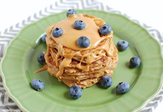 Made with healthy ingredients like oats, whole wheat flour and yogurt, these pancakes make a great breakfast. Make an extra batch to freezer for busy mornings!