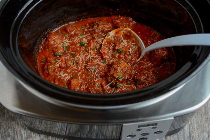 meatballs cooked in the slow cooker or crockpot