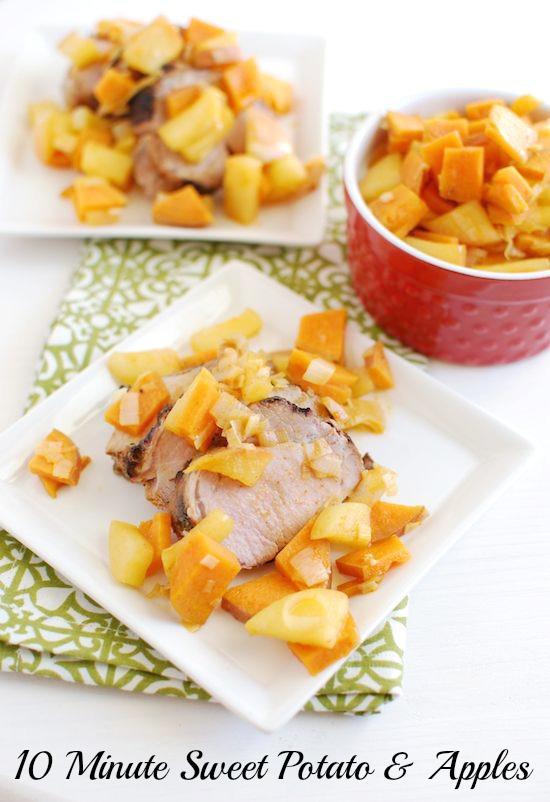 The Sweet Potato & Apple Saute is ready in 10 minutes and makes a great topping for leftovers to make a quick, healthy dinner. 