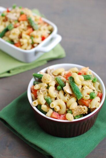 chicken pasta salad with salsa hummus dressing