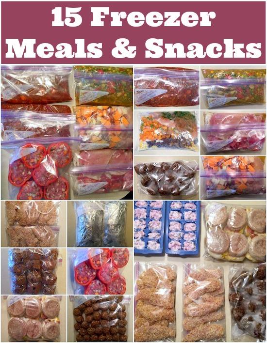 A well-stocked freezer can make healthy eating easy during busy weeks. Here are 15 Freezer Meals and Snacks that can be made ahead of time for easy lunches, dinners and snacks. 
