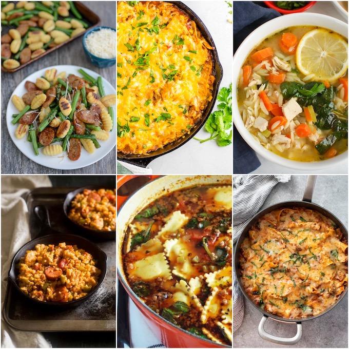 collage of easy one pot comfort meals