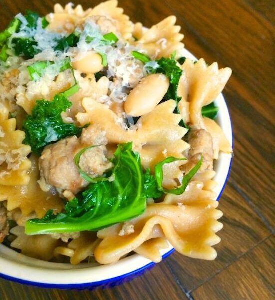 bowtie pasta with sausage and kale