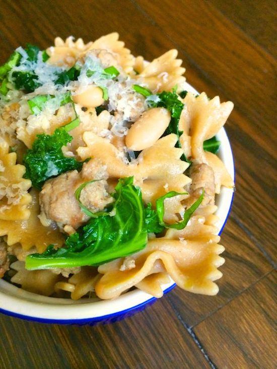 bowtie pasta with sausage and kale