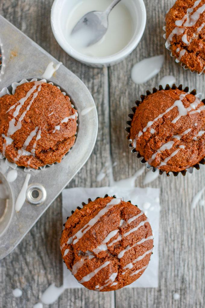 Pumpkin Gingerbread Muffins with Icing Drizzle