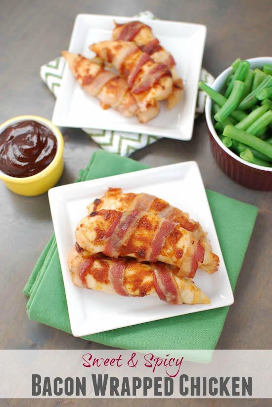 This Sweet & Spicy Bacon Wrapped Chicken is an easy way to break out of the boring chicken dinner rut!