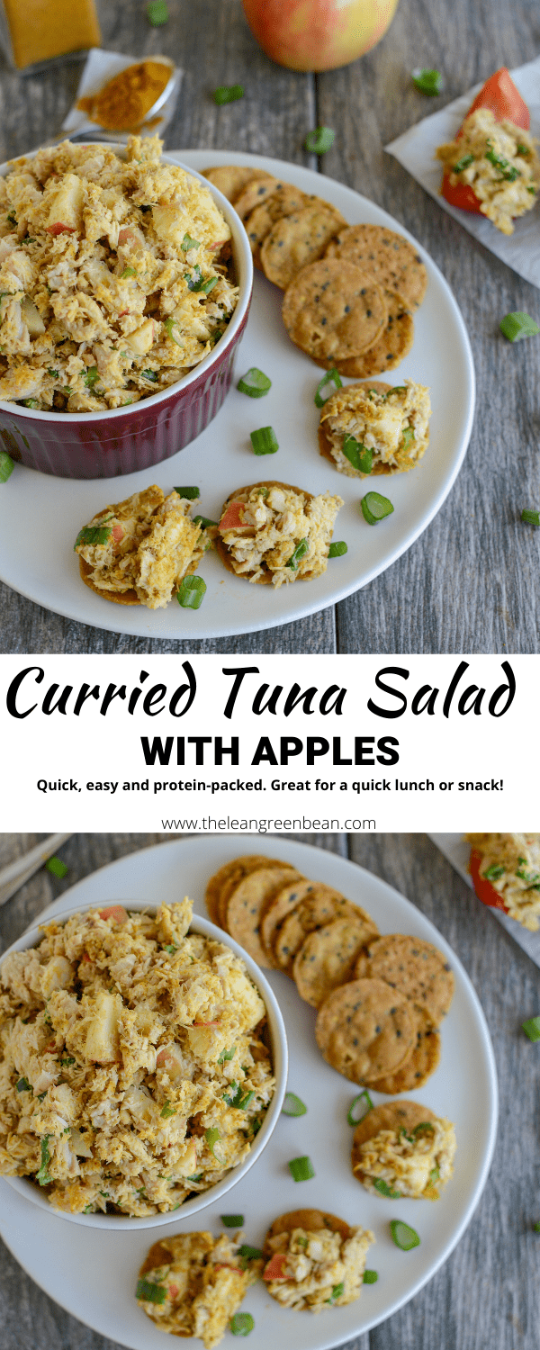 Curried Tuna Salad with Apples makes a quick protein-packed lunch! You can also serve it with sliced vegetables and crackers for a healthy snack. 
