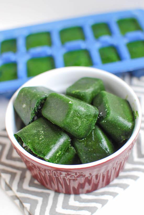 Stock your freezer with these Frozen Spinach Cubes and toss a couple into your next smoothie for a nutritional boost! The perfect way to save spinach or kale that's about to go bad!