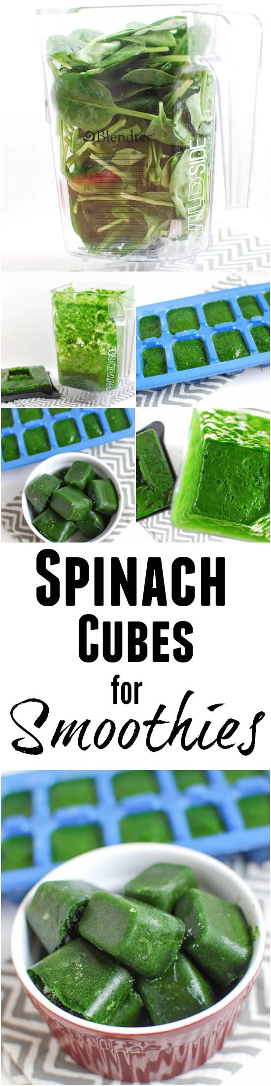 Stock your freezer with these Frozen Spinach Cubes and toss a couple into your next smoothie for a nutritional boost! The perfect way to save spinach or kale that's about to go bad!