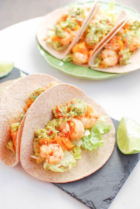 Slightly sweet and full of spice, these Spicy Shrimp Tacos are ready in 15 minutes!