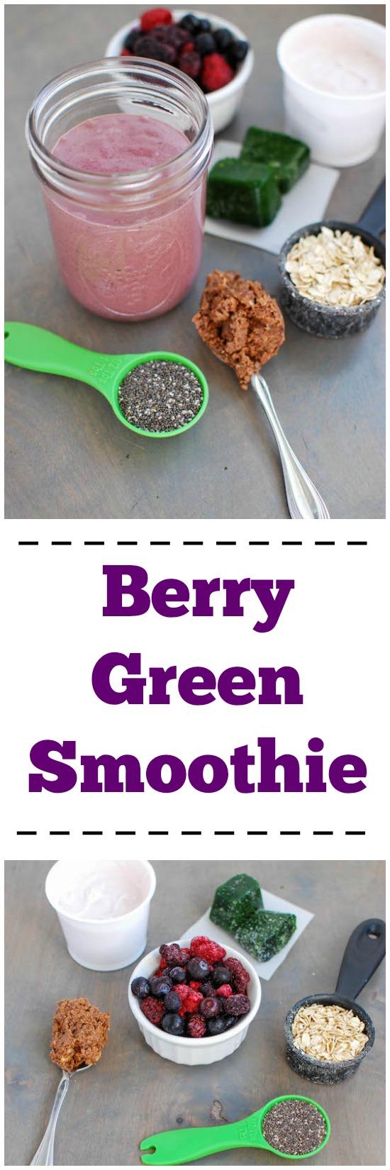 Packed with brain-boosting fruits & veggies, yogurt for protein and healthy fats, this Berry Green Smoothie makes a great breakfast or snack!