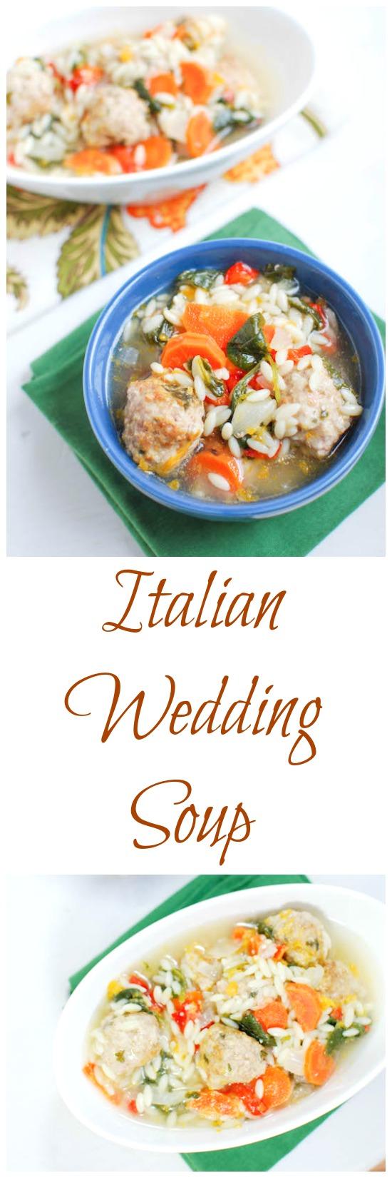 Packed with vegetables and mini meatballs, this Italian Wedding Soup is hearty, filling and sure to warm you up on even the coldest day!