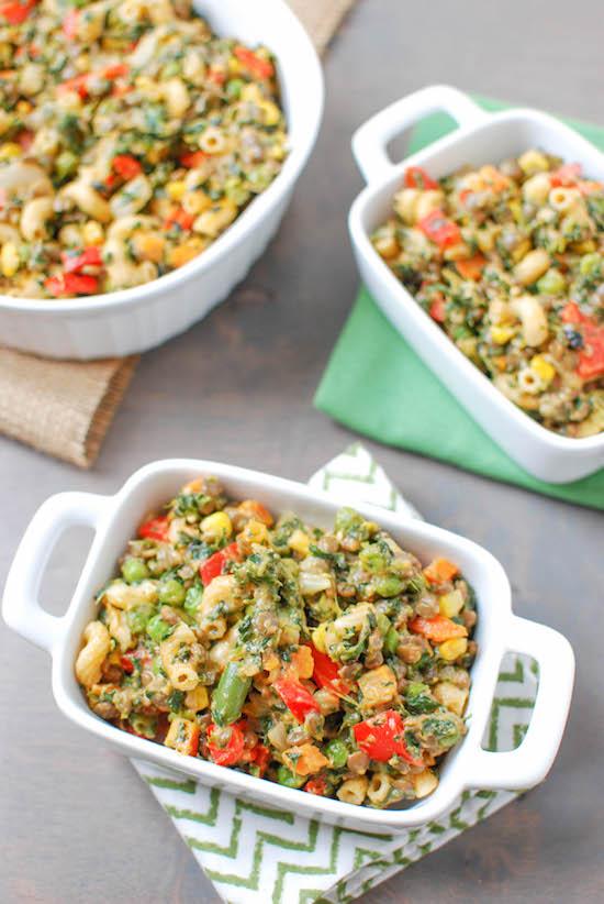 A childhood favorite kicked up a notch! This Lentil Macaroni and Cheese is packed with vegetables and lentils for a hearty vegetarian meal. 