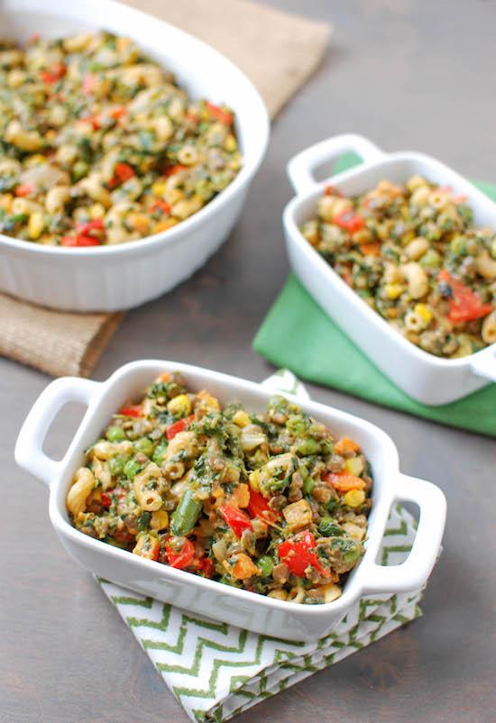 A childhood favorite kicked up a notch! This Lentil Macaroni and Cheese is packed with vegetables and lentils for a hearty vegetarian meal. 