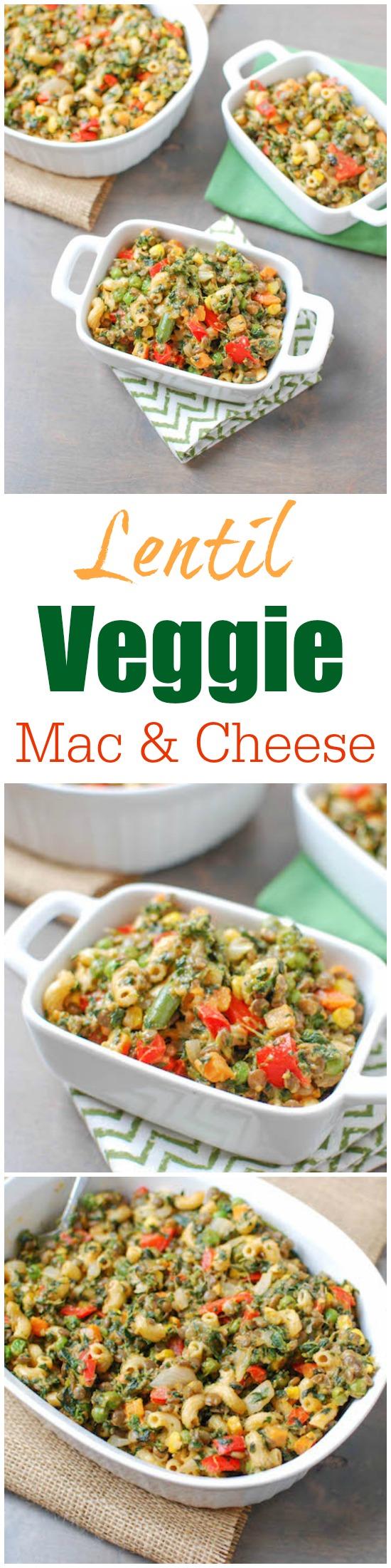 A childhood favorite kicked up a notch! This Lentil Macaroni and Cheese is packed with vegetables and lentils for a hearty vegetarian meal. 