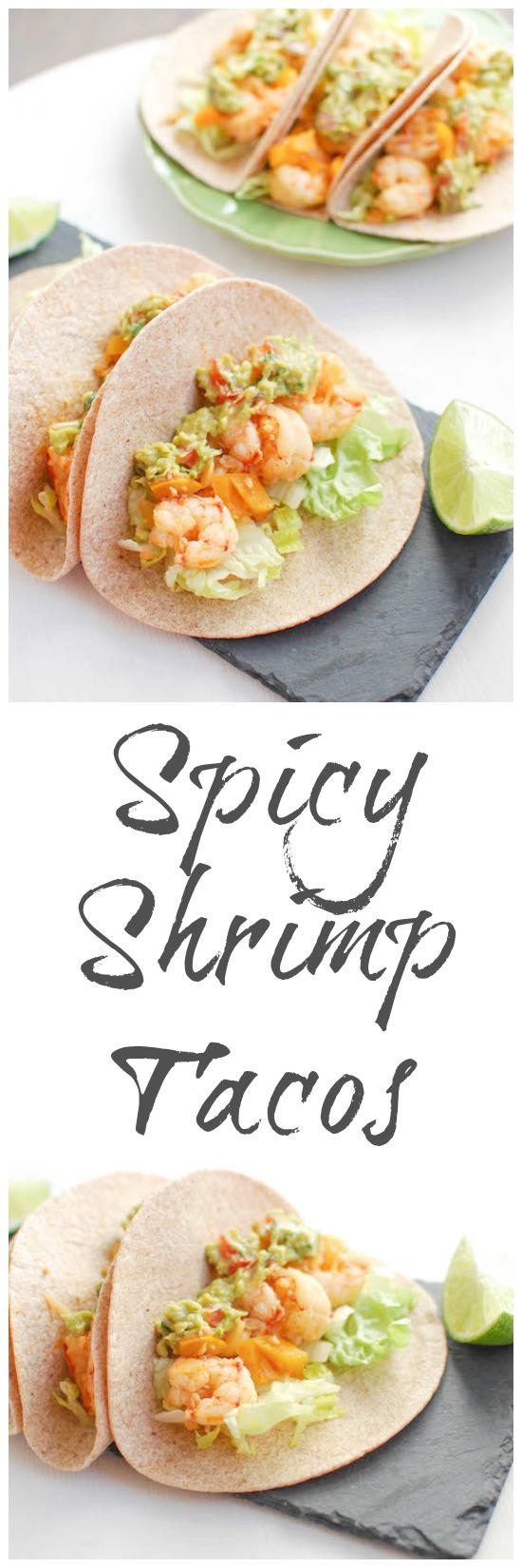 Slightly sweet and full of spice, these Spicy Shrimp Tacos are ready in 15 minutes, making them the perfect weeknight dinner!