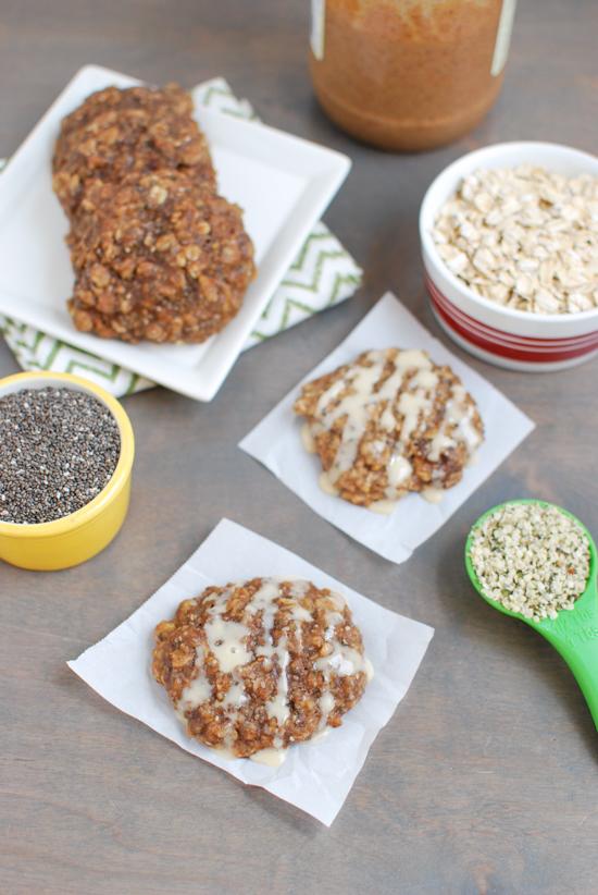 These Almond Butter Banana Cookies are gluten-free and lightly sweetened with maple syrup. They're packed with protein and fiber and are healthy enough for breakfast. Add a little glaze and you've got dessert!