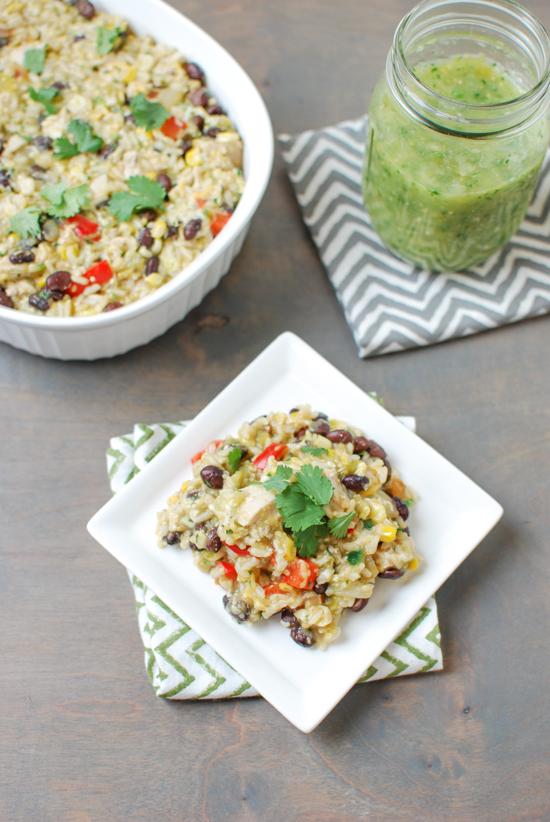 This Salsa Verde Chicken Casserole is easy to make and full of flavor! The perfect recipe for a busy weeknight dinner.