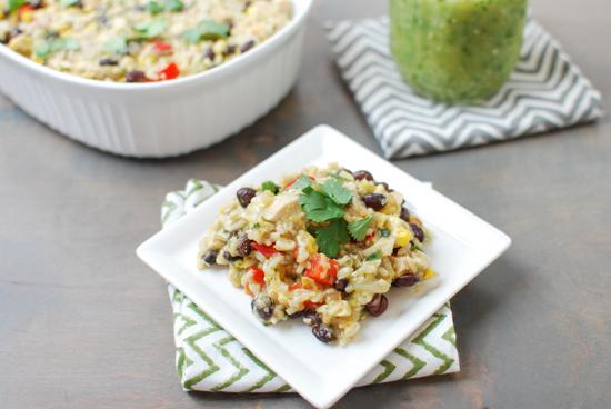 This Salsa Verde Chicken Casserole is easy to make and full of flavor! The perfect recipe for a busy weeknight dinner.