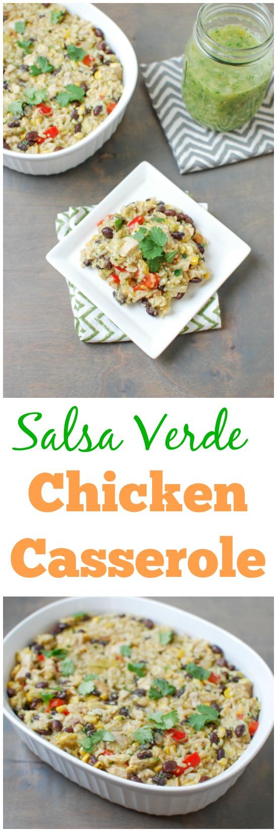 This Salsa Verde Chicken Casserole is easy to make and full of flavor! The perfect recipe for a busy weeknight dinner.