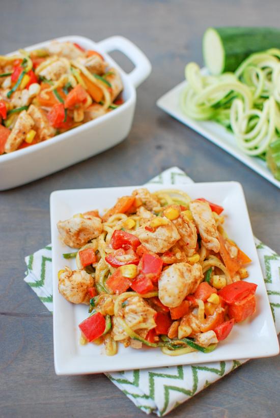 Zoodles with Chicken and Spicy Almond Butter Sauce