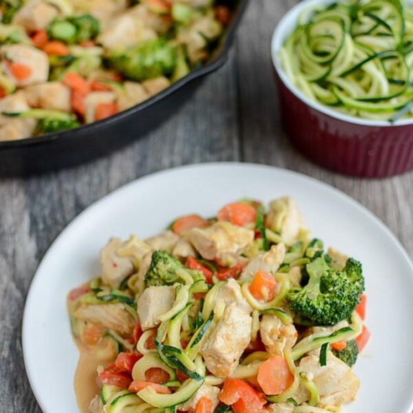 Zoodles with Chicken and Spicy Almond Butter Sauce
