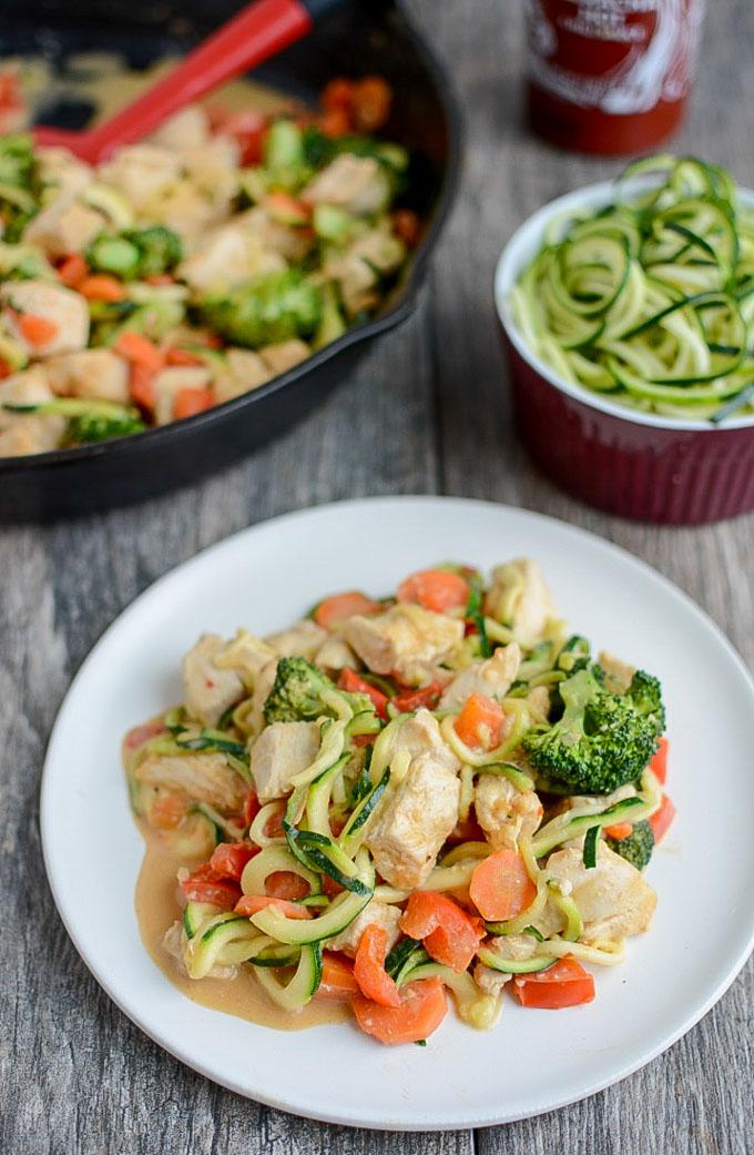 Zoodles with Chicken and Spicy Almond Butter Sauce