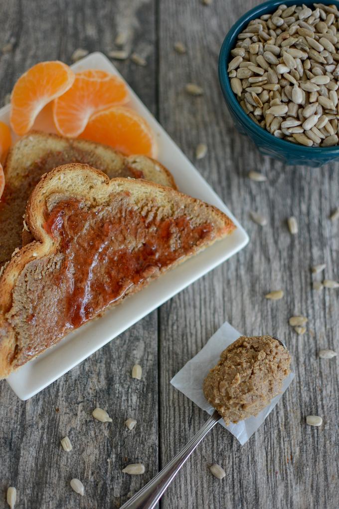 Maple Cinnamon Sunflower Seed Butter with toast and a clementine