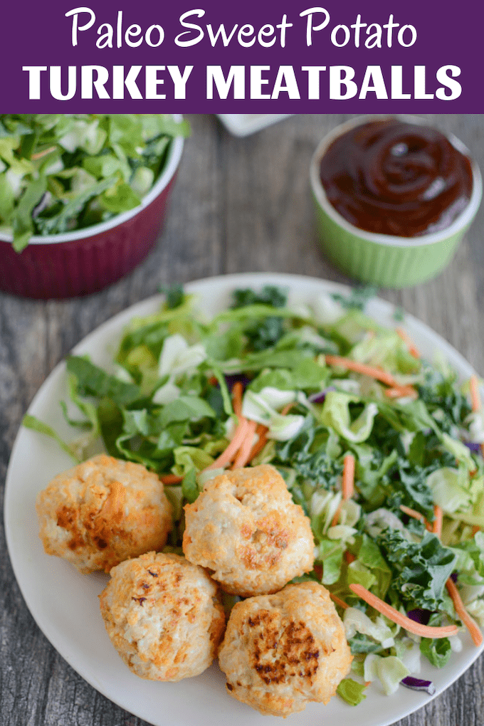 These Paleo Turkey Sweet Potato Meatballs are easy to prep ahead of time and taste good warm or cold. They make a great post-workout snack and can be served with a dipping sauce and side salad for an easy lunch or dinner.