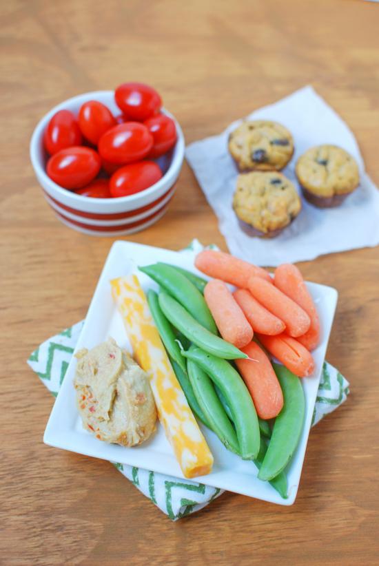 Mini meal- hummus and veggies, cheese and sweet potato mini muffins