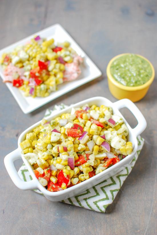 With just a few simple ingredients, this Pesto Corn Salad makes a great dinner side dish and can also be used as a topping on chicken or fish!