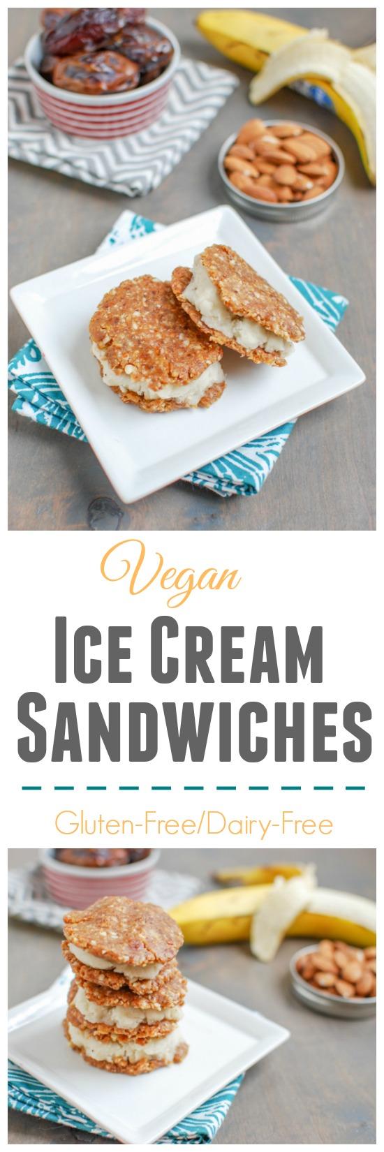 Made with just a 4 ingredients, these Vegan Ice Cream Sandwiches are gluten-free, dairy-free and make the perfect summer treat!