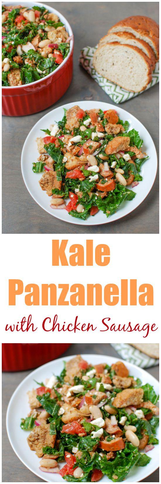 This recipe for no-cook Kale Panzanella with Chicken Sausage comes together quickly and tastes great! Make a batch to enjoy for lunch all week long. 