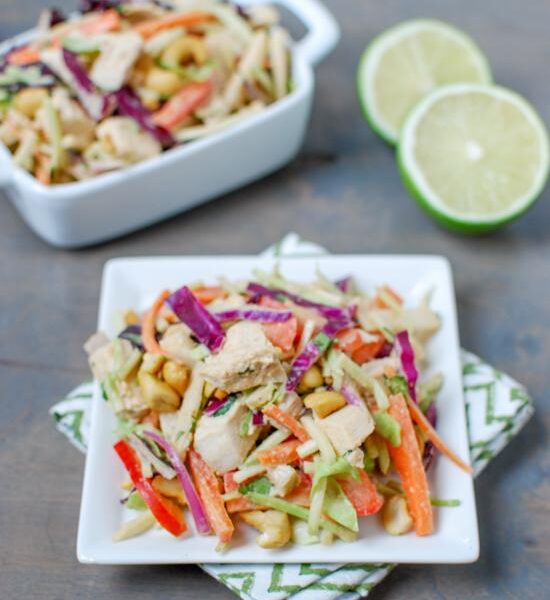 This Thai Chicken Salad is light, crunchy and refreshing, perfect for lunch or dinner on a hot day. Make a big batch and eat the leftovers all week!