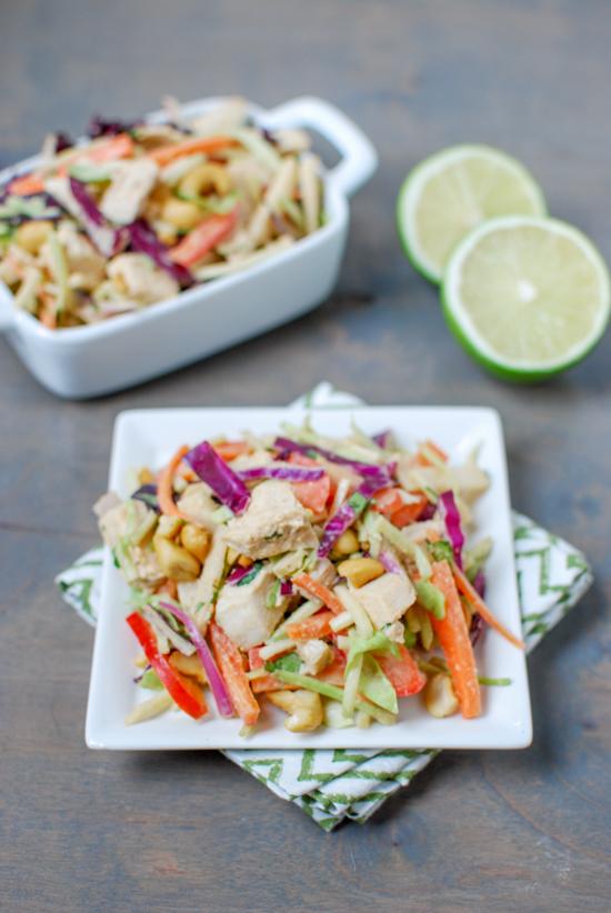 This Thai Chicken Salad is light, crunchy and refreshing, perfect for lunch or dinner on a hot day. Make a big batch and eat the leftovers all week!