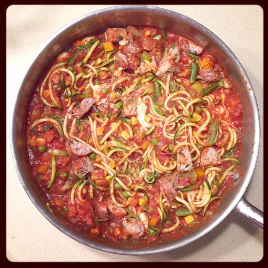 Spaghetti Zoodles with Chicken Sausage