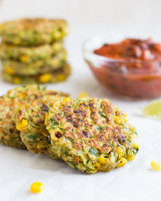 Zucchini Corn Fritters with Black Bean Salsa