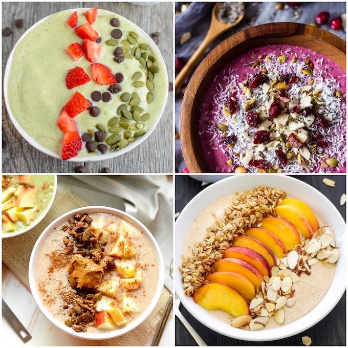 collage of 4 smoothie bowls